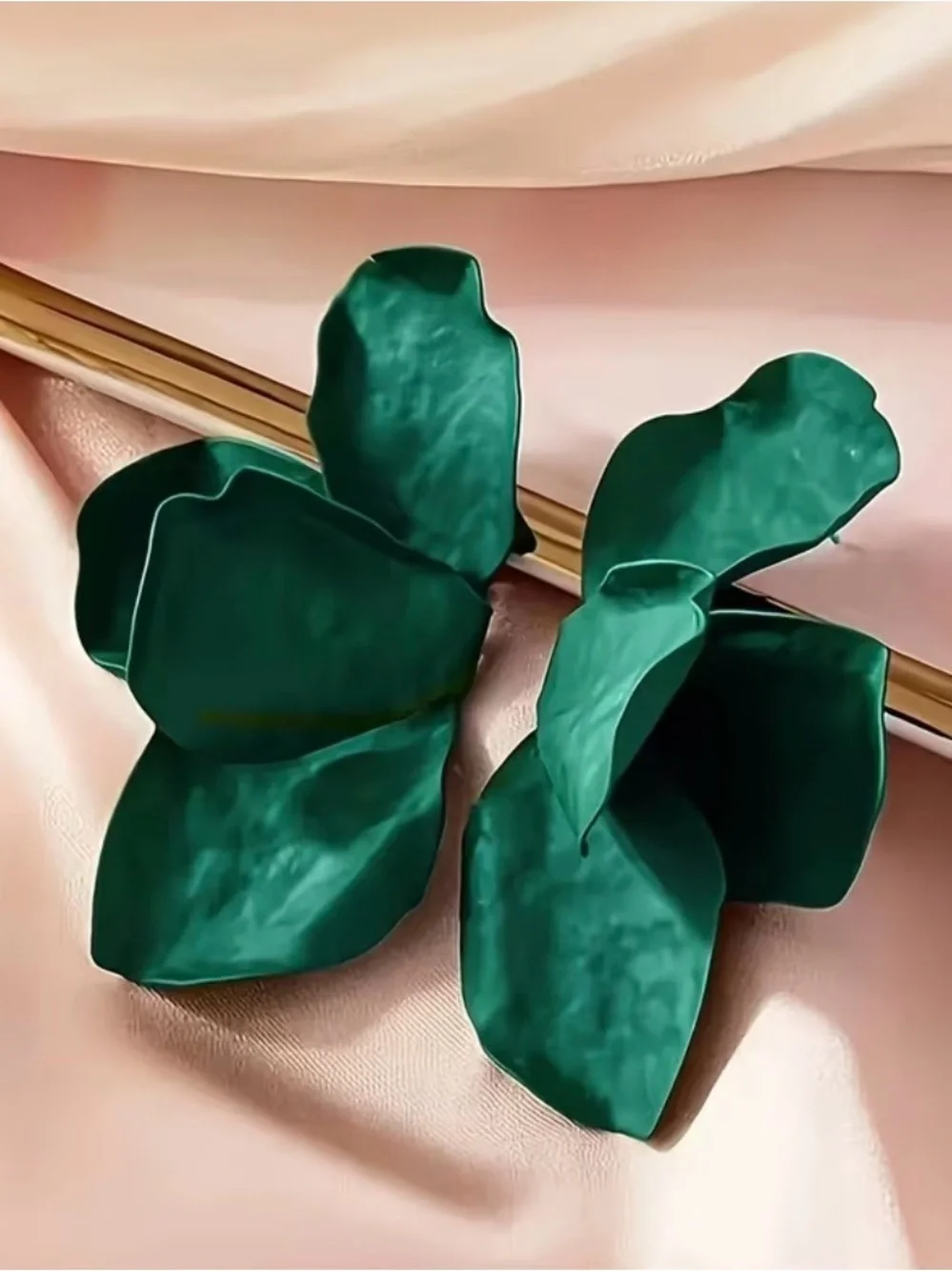 Sculpted Petal Drop Earrings in Green